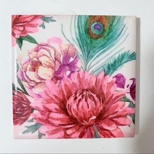 Cup Coasters, Set of Coasters, Coaster Set, Floral Flowers, Peacock Feather